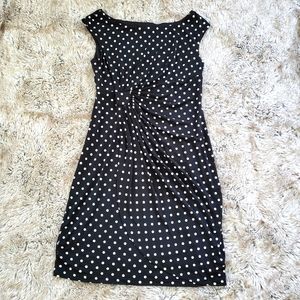 Connected Petite Gathered Front Polka Dot Dress Black Size 12P